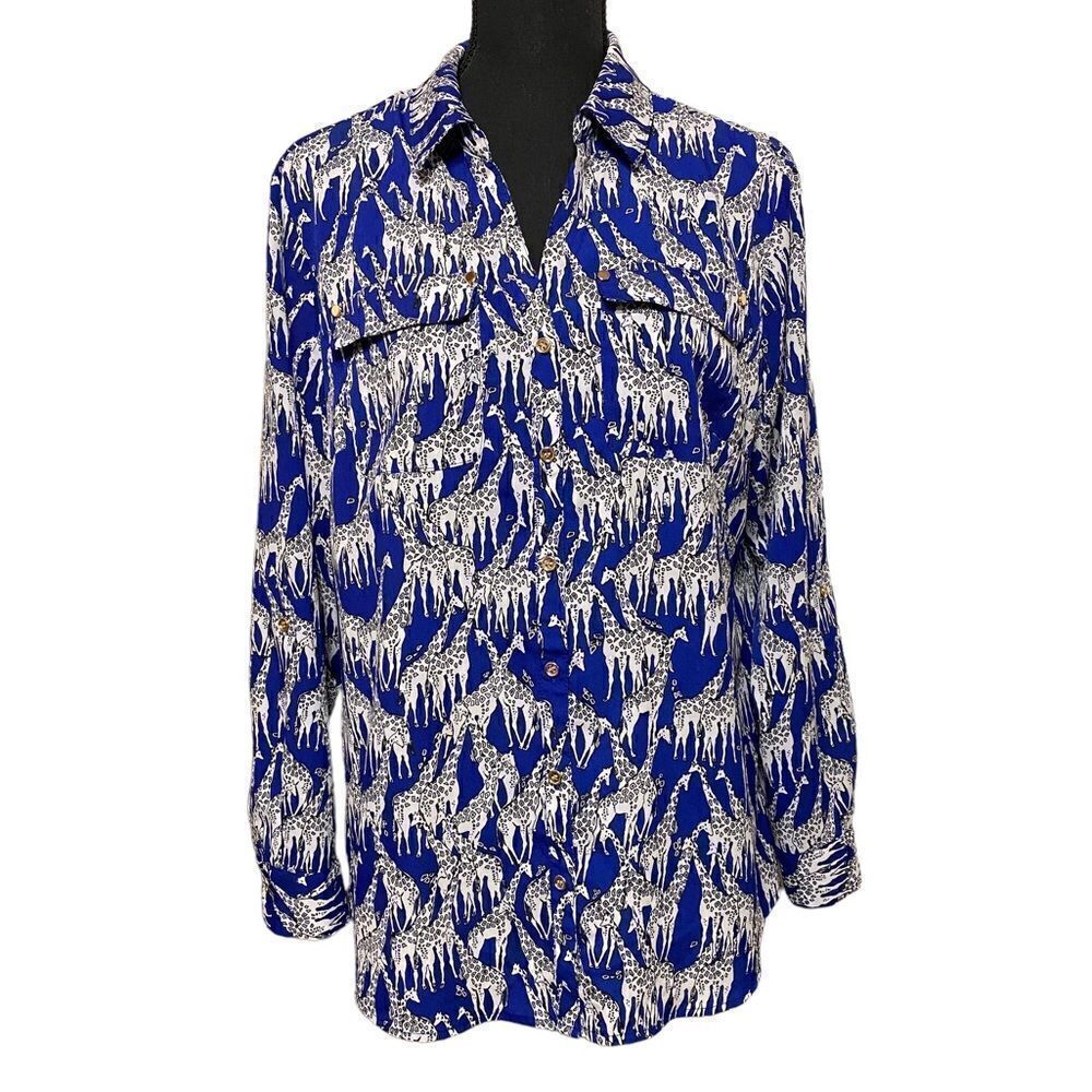 CHARTER CLUB Giraffe Print Safari Petite Blouse - Picture 3 of 8
